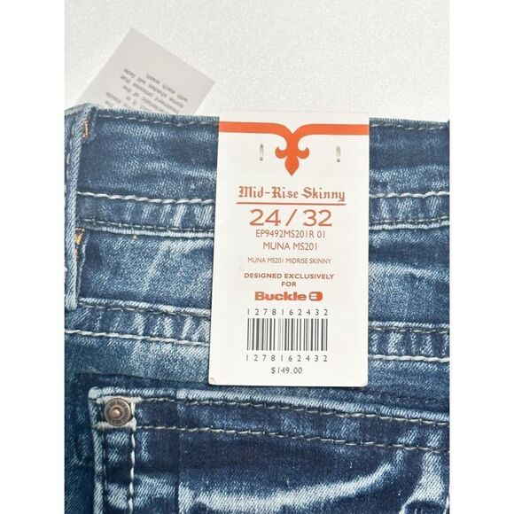 Rock Revival Muna Mid Rise Skinny‎ Jeans Blue Distressed Size 24 Length 32 - Picture 2 of 16